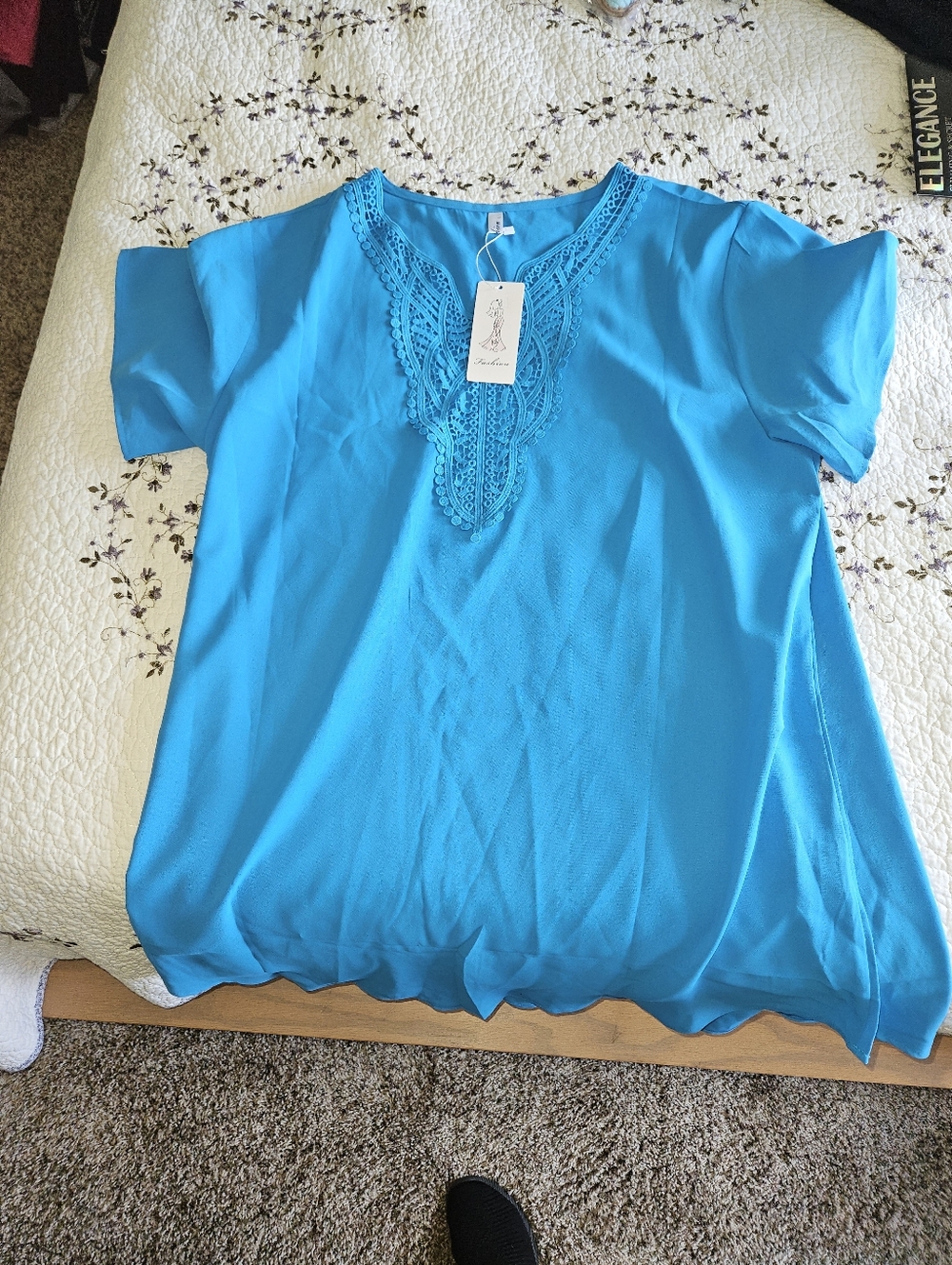 Women’s Bright Teal Embroidered V-Neck Top